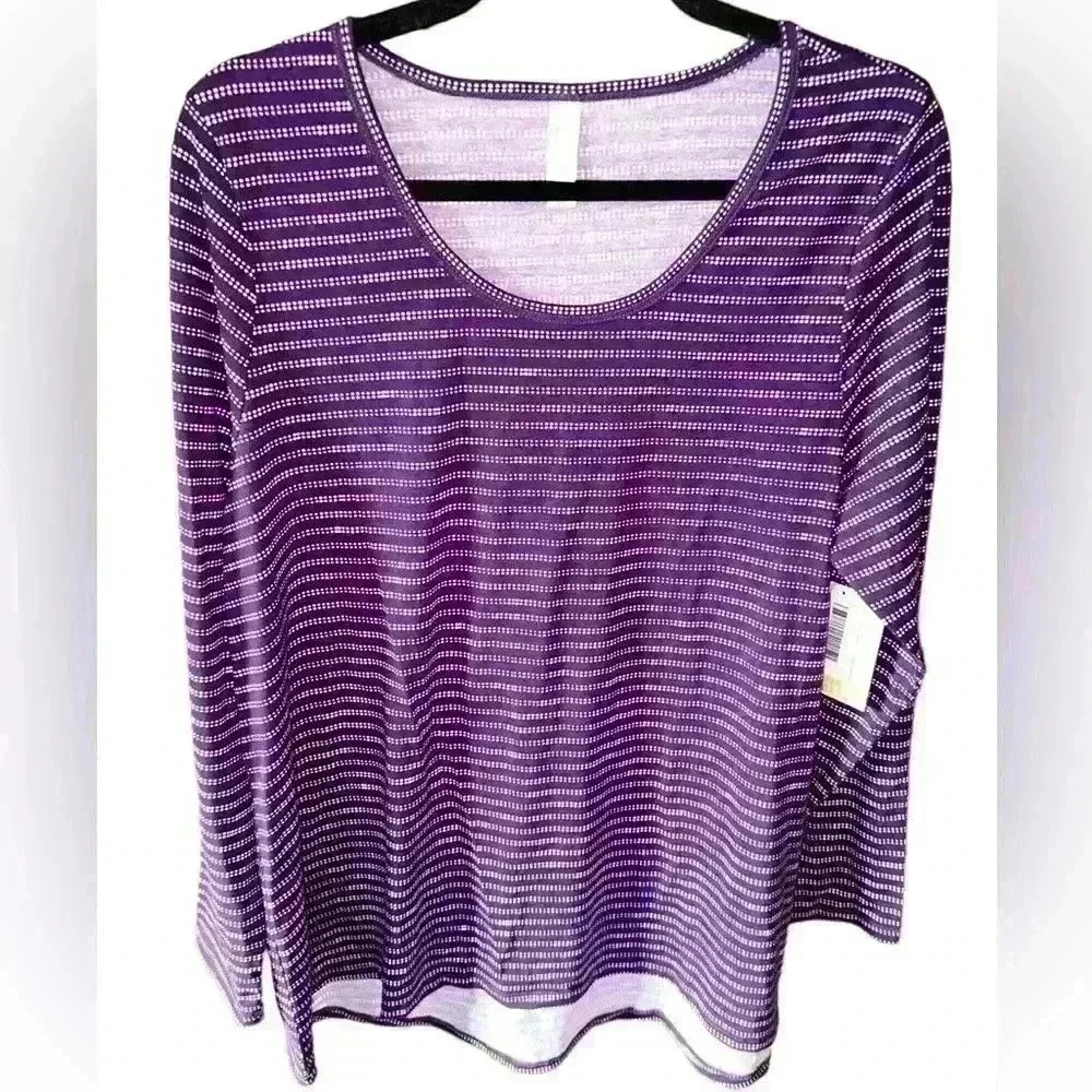 Lularoe 3X purple & white  long sleeve striped Lynnae top. NWT. Hi/lo hem.Basic!
